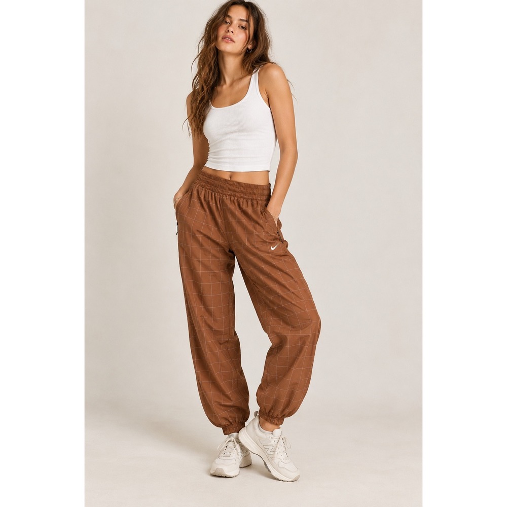Nike Sportswear Woven Grid Track Pants Brown Copper Joggers XS